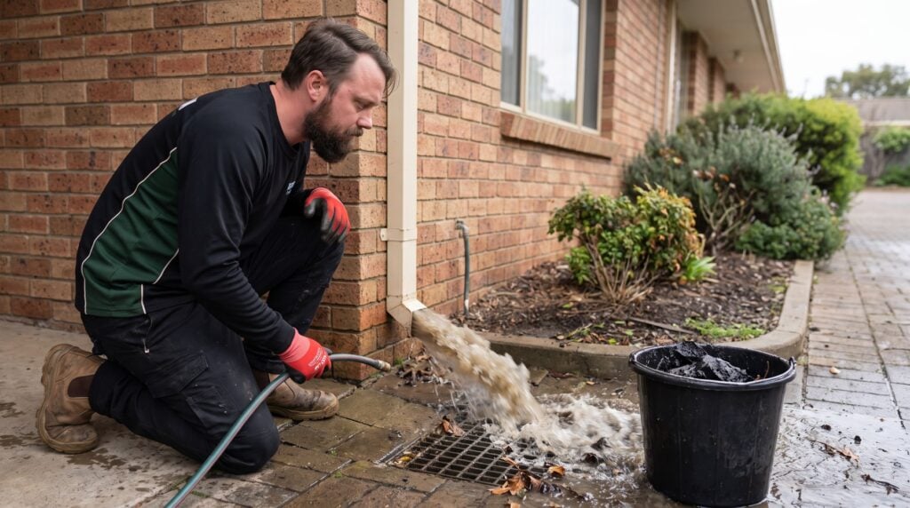 Gutter Cleaning being carried out at an Adelaide strata property by Green & Clean