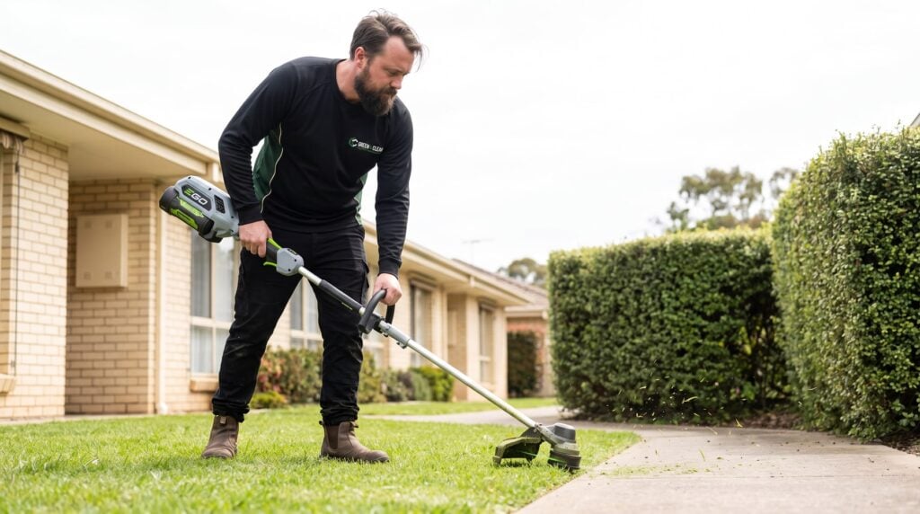 Lawn Mowing & Edging being carried out at an Adelaide strata property by Green & Clean