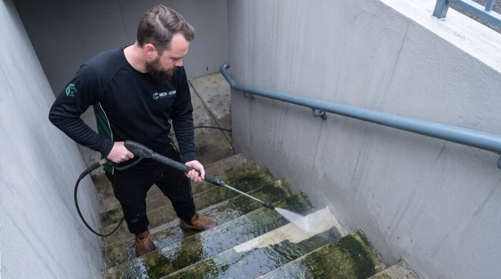 High Pressure Washing being carried out at an Adelaide strata property by Green & Clean